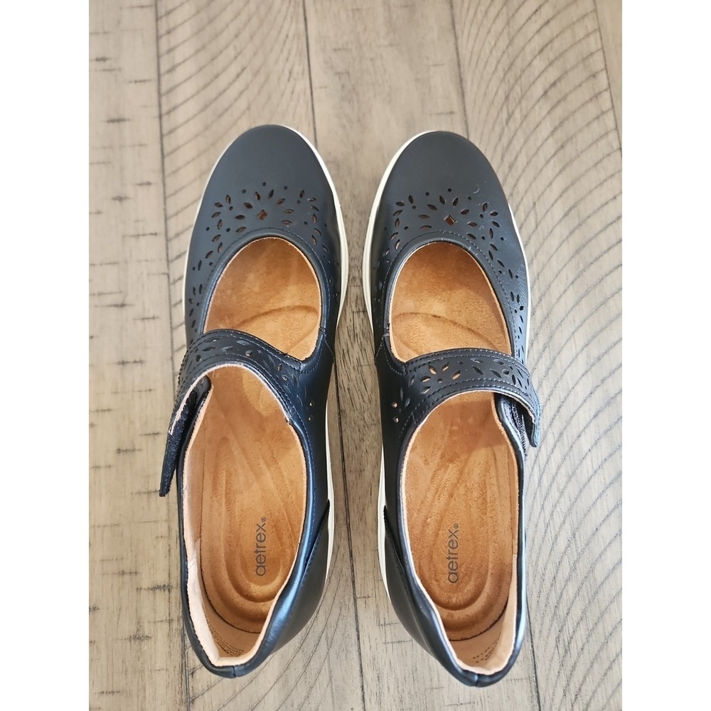 Aetrex Mary Jane Shoes 10.5 11 Black Women Emerson Cut Out Minimalist Preppy - Picture 12 of 14